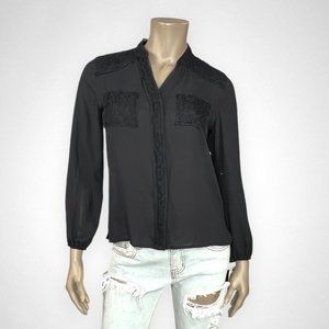 NWT ALFANI 6 Petite‎ Long Sleeve Black Blouse Business Casual